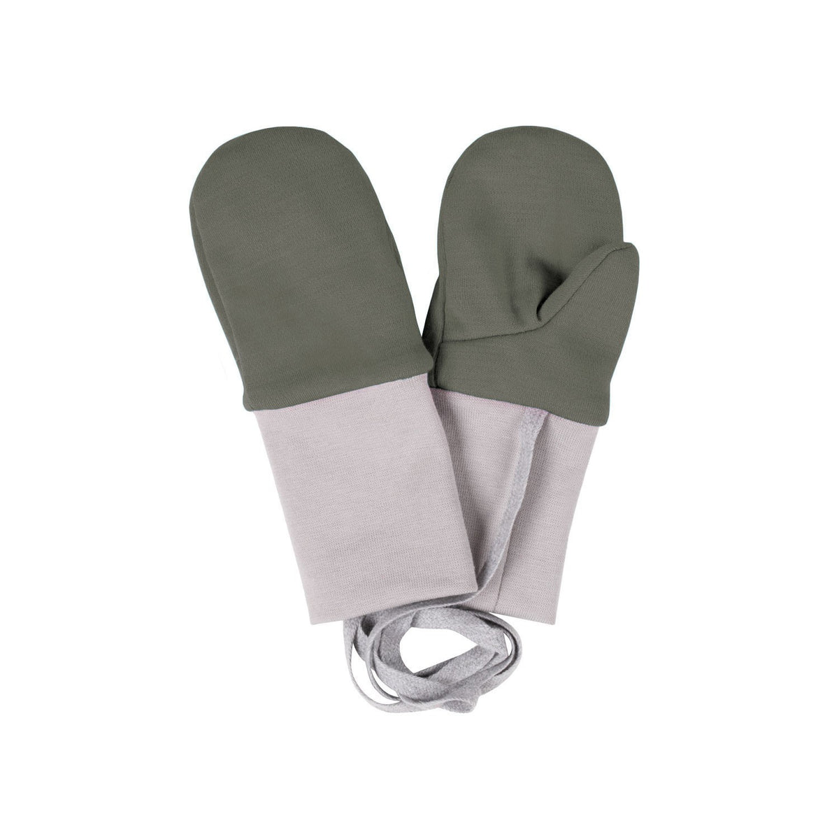 Khaki and Green Merino Wool Baby Mittens with Thumb