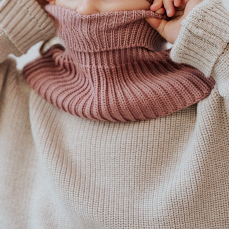 Winter Merino Wool Tube Scarf for Kids - Blush