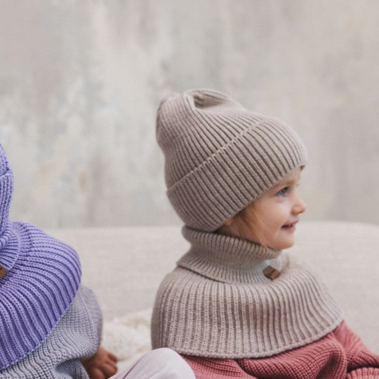 Winter Merino Wool Tube Scarf for Kids - Oat